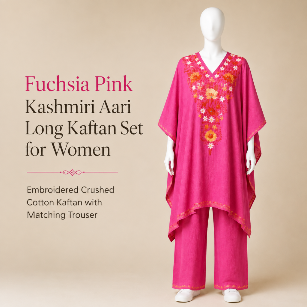 Fuchsia Pink Aari Long Kaftan Set