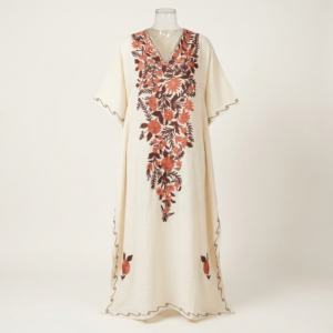 Ivory Coral Crush Kashmiri Long Kaftan