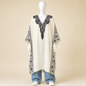 Ivory White Aari Kashmiri Long Kaftan