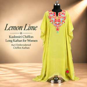 Lemon Lime Chiffon Kashmiri Long Kaftan