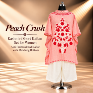 Peach Crush Kashmiri Short Kaftan Set