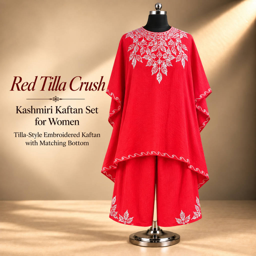 Red Tilla Crush Kashmiri Kaftan Set