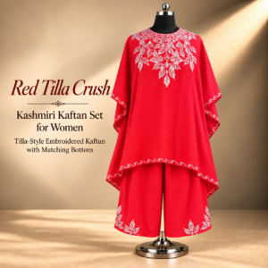 Red Tilla Crush Kashmiri Kaftan Set
