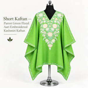 Parrot Green Floral Kashmiri Short Kaftan