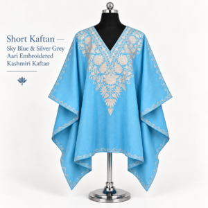 Sky Blue & Silver Grey Kashmiri Short Kaftan
