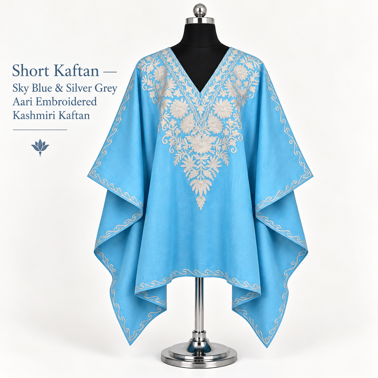 Sky Blue & Silver Grey Kashmiri Short Kaftan