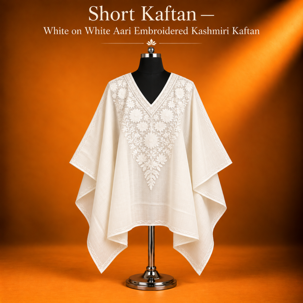 White on White Kashmiri Short Kaftan