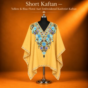 Yellow & Blue Floral Kashmiri Short Kaftan