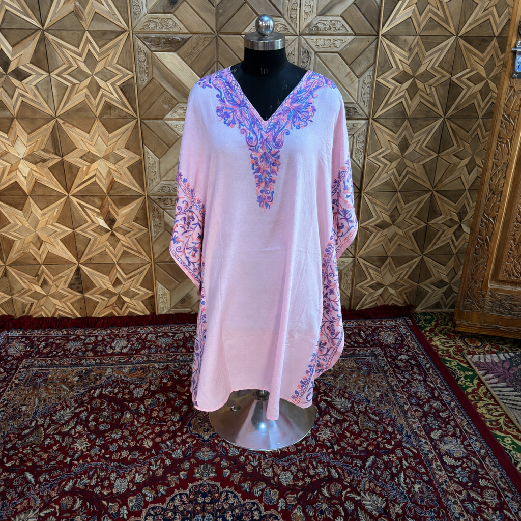 Blush Pink Tie-Dye Crush Kashmiri Long Kaftan