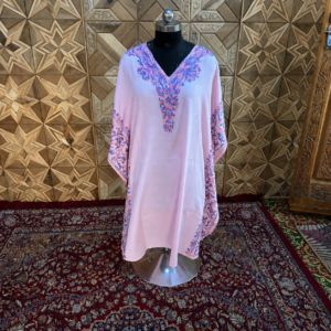 Blush Pink Tie-Dye Crush Kashmiri Long Kaftan
