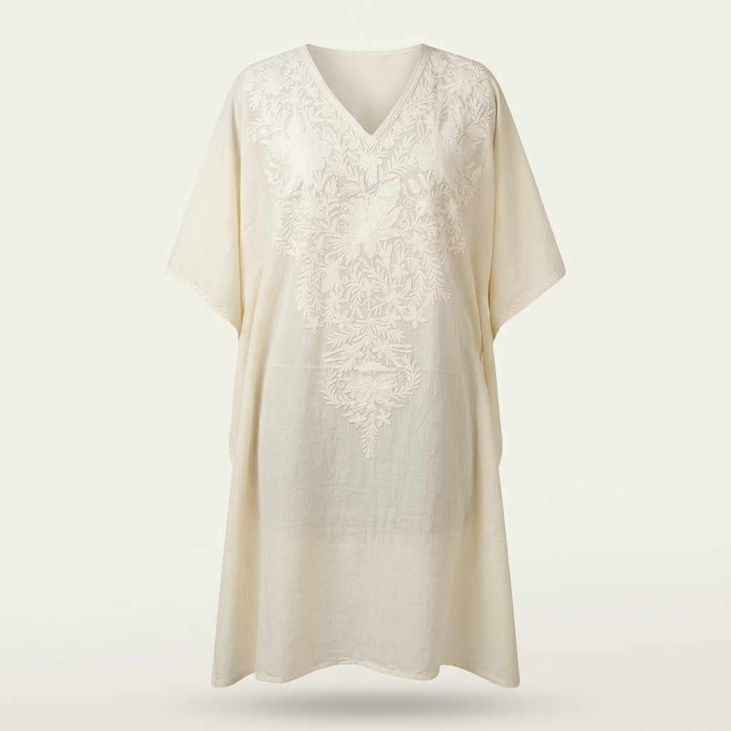 Ivory Tonal Kashmiri Long Kaftan