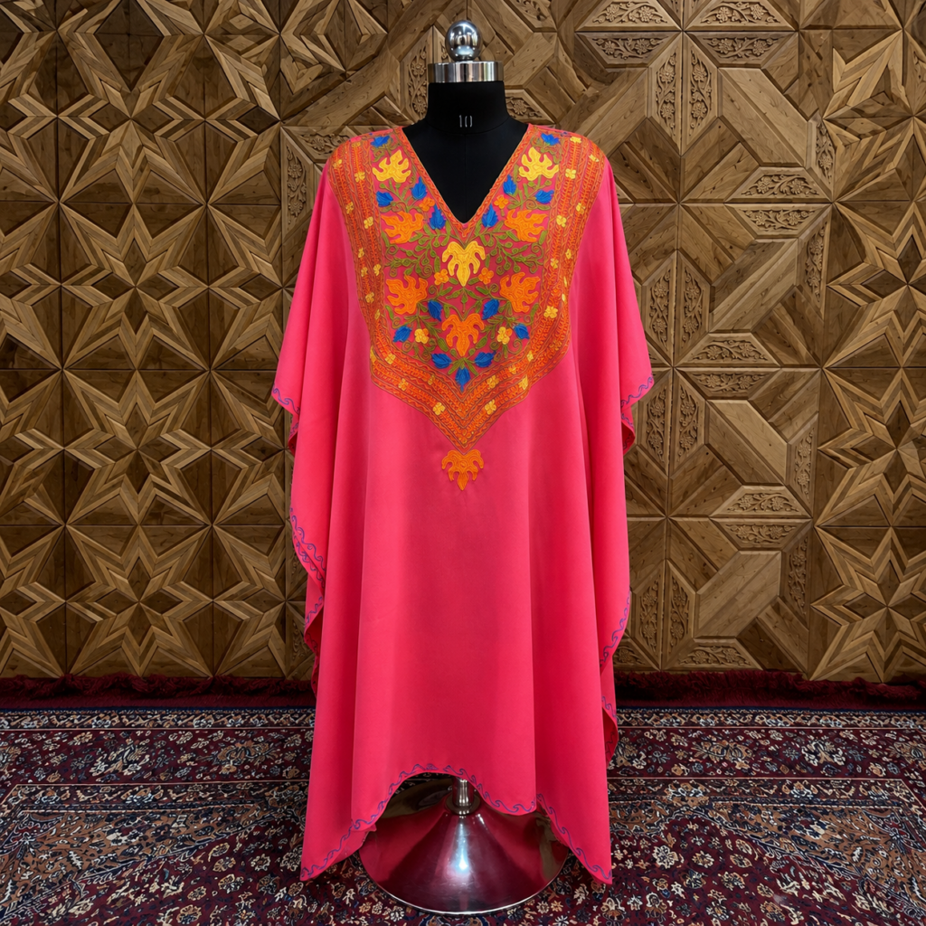 Rose Pink Kashmiri Long Kaftan