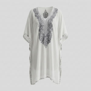 White Grey Chiffon Kashmiri Long Kaftan