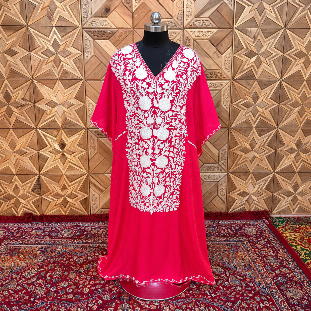 Crimson Red Crush Kashmiri Long Kaftan